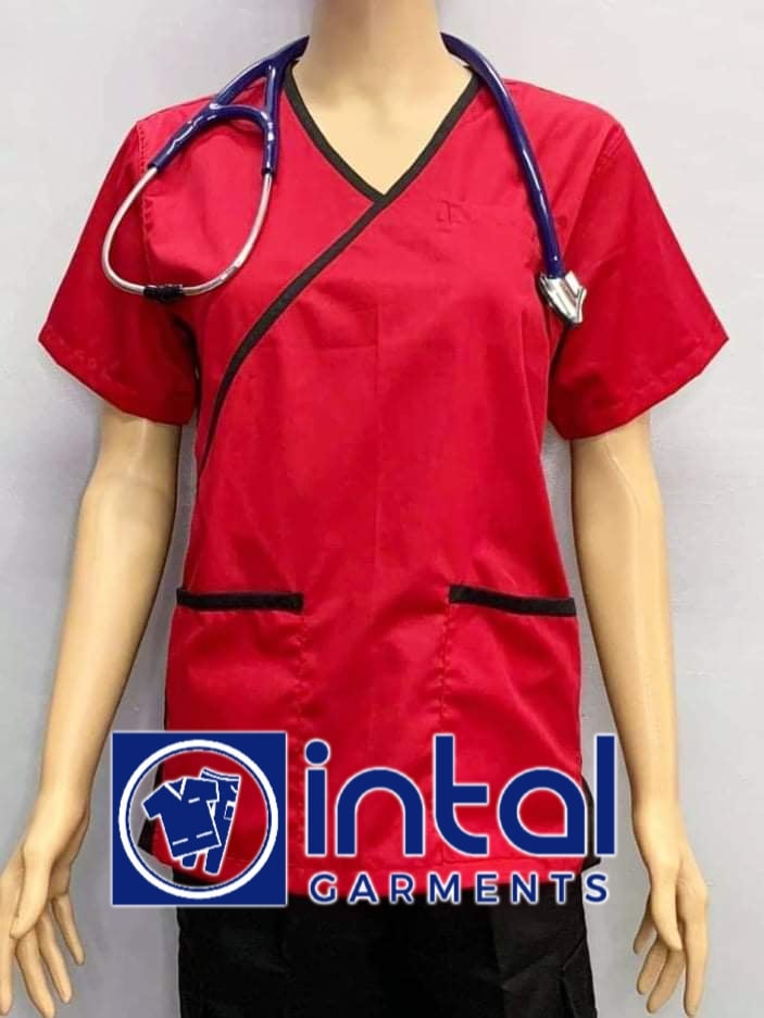 SCRUBSUIT Medical Doctor Nurse Uniform SS13 JOGGER 4-Pocket Pants High quality made Polycotton Fabric by Intal Garments Color Red Black