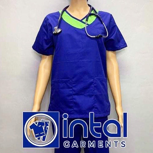 INTAL SCRUBSUIT 14 Premium Quality Mock Wrap Regular 4-Pocket Pants Unisex Scrubs Color Admiral Blue - Kelly Green