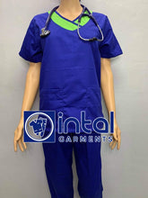 SCRUB SUIT High Quality SS_14 Polycotton by INTAL GARMENTS Color Admiral Blue - Kelly Green