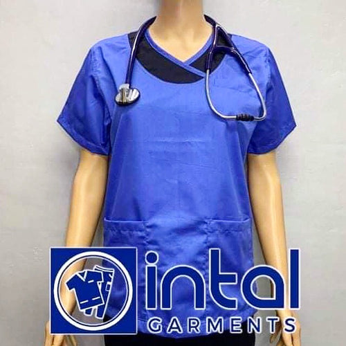 INTAL SCRUBSUIT 14 Premium Quality Mock Wrap Regular 4-Pocket Pants Unisex ScrubsColor Azure Blue-Midnight Blue