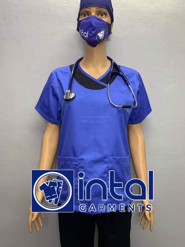 INTAL SCRUBSUIT 14 Premium Quality Mock Wrap Regular 4-Pocket Pants Unisex Scrubs Color Azure Blue - Midnight Blue