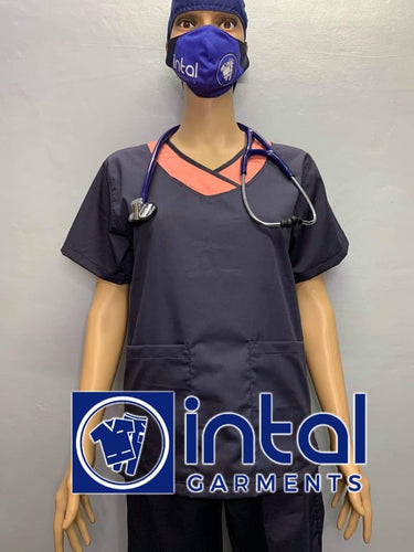 INTAL SCRUBSUIT 14 Premium Quality Mock Wrap Regular 4-Pocket Pants Unisex Scrubs Color Charcoal Grey - Peach