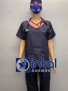 SCRUB SUIT High Quality SS_14 Polycotton by INTAL GARMENTS Color Charcoal Grey - Peach