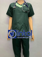 SCRUB SUIT High Quality SS_14 Polycotton by INTAL GARMENTS Color Forest Green - Mint Green