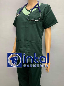 SCRUB SUIT High Quality SS_14 Polycotton by INTAL GARMENTS Color Forest Green - Mint Green