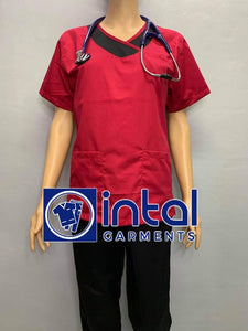 SCRUB SUIT High Quality SS_14 Polycotton by INTAL GARMENTS Color Red - Black