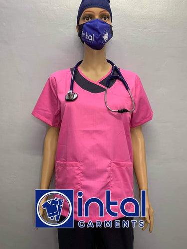 SCRUB SUIT High Quality SS_14 Polycotton by INTAL GARMENTS Color Rose Pink - Midnight Blue