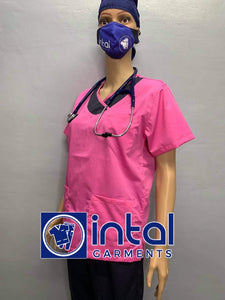 SCRUB SUIT High Quality SS_14 Polycotton by INTAL GARMENTS Color Rose Pink - Midnight Blue