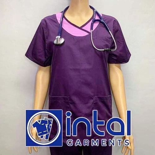 INTAL SCRUBSUIT 14 Premium Quality Mock Wrap Regular 4-Pocket Pants Unisex Scrubs Color Violet-Lilac