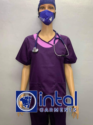 INTAL SCRUBSUIT 14 Premium Quality Mock Wrap Regular 4-Pocket Pants Unisex Scrubs Color Violet - Lilac