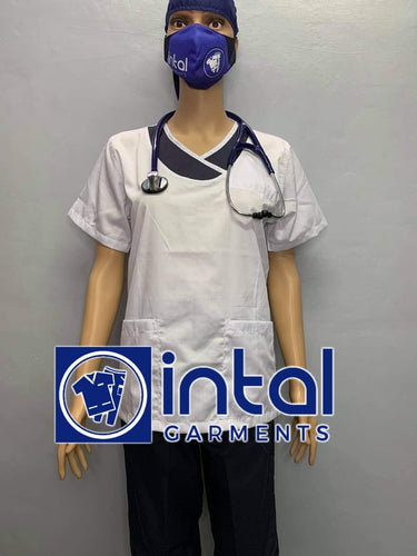 INTAL SCRUBSUIT 14 Premium Quality Mock Wrap Regular 4-Pocket Pants Unisex Scrubs Color White - Black (pants)
