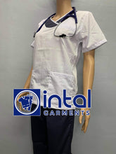 SCRUB SUIT High Quality SS_14 Polycotton by INTAL GARMENTS Color White - Midnight Blue