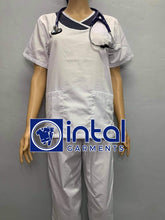 SCRUB SUIT High Quality SS_14 Polycotton JOGGER PANTS by INTAL GARMENTS Color White-Midnight Blue (White Pants)