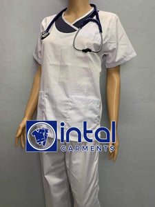SCRUB SUIT High Quality SS_14 Polycotton by INTAL GARMENTS Color White - Midnight Blue