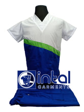 SCRUB SUIT High Quality SS_15 Polycotton by INTAL GARMENTS Color Admiral Blue - Kelly Green - White