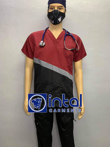 SCRUB SUIT High Quality SS_15 Polycotton CARGO PANTS by INTAL GARMENTS Color Black-Light Grey-Maroon