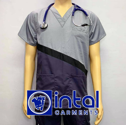 INTAL SCRUBSUIT 15A CARGO 6-Pocket Pants Premium Quality V-Neck Unisex Scrubs Color Charcoal Grey-Black-Light Grey (Charcoal Grey Pants)