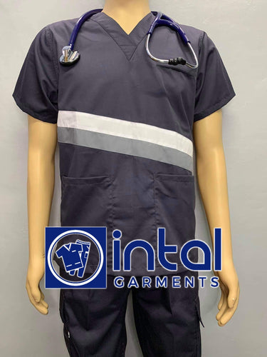 INTAL SCRUBSUIT 15B CARGO 6-Pocket Pants Premium Quality V-Neck Unisex Scrubs Color Charcoal Grey-Light Grey-White