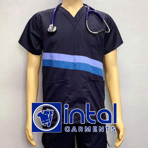 INTAL SCRUBSUIT 15B CARGO 6-Pocket Pants Premium Quality V-Neck Unisex Scrubs Color Midnight Blue-Sapphire Blue-Powder Blue