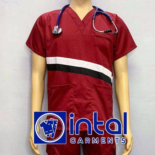 INTAL SCRUBSUIT 15B CARGO 6-Pocket Pants Premium Quality V-Neck Unisex Scrubs Color Maroon-Black-White