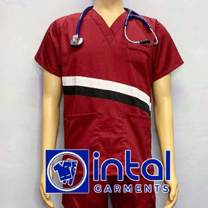SCRUB SUIT High Quality SS_15B Polycotton CARGO PANTS by INTAL GARMENTS Color Maroon-Black-White