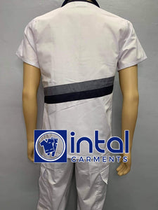SCRUB SUIT High Quality SS_15B Polycotton CARGO PANTS by INTAL GARMENTS Color White-Midnight Blue-Light Grey