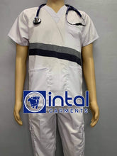SCRUB SUIT High Quality SS_15B Polycotton JOGGER PANTS by INTAL GARMENTS Color White-Midnight Blue-Light Grey