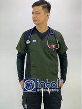 SCRUBSUIT SUPER MD with FREE NAME EMBROIDERY CARGO 6-Pocket Premium Quality Unisex Scrubsuit 023 Army Green - Black
