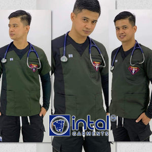 SCRUBSUIT SUPER MD with FREE NAME EMBROIDERY CARGO 6-Pocket Premium Quality Unisex Scrubsuit 023 Army Green - Black