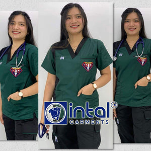 SCRUBSUIT SUPER MD with FREE NAME EMBROIDERY CARGO 6-Pocket Premium Quality Unisex Scrubsuit 023 Forest Green - Black