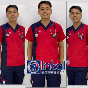 SCRUBSUIT SUPER RN with FREE NAME EMBROIDERY CARGO 6-Pocket Premium Quality Unisex Scrubsuit 023A Red - Midnight Blue