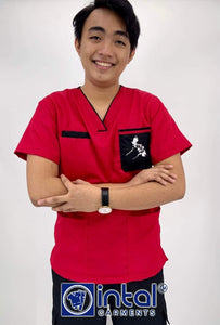 Scrub Suit FREE NAME EMBROIDERY 024A Statement Scrubs (Philippine Map) RED BLACK High Quality Doctor Nurse Scrubsuit Cargo 6 Pocket Pants Unisex Scrubs