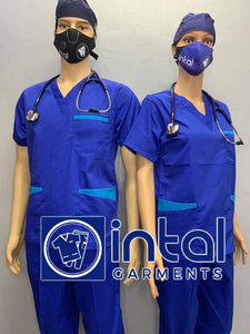 SCRUB SUIT Medical Doctor Nurse Uniform SS01B Polycotton JOGGER PANTS by INTAL GARMENTS Color Admiral Blue - Aqua Blue