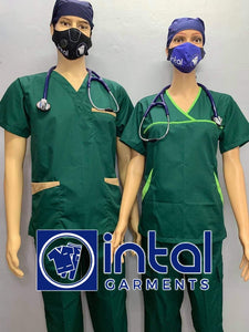 SCRUB SUIT Medical Doctor Nurse Uniform SS01B Polycotton JOGGER PANTS by INTAL GARMENTS Color Forest Green - Tortilla Brown