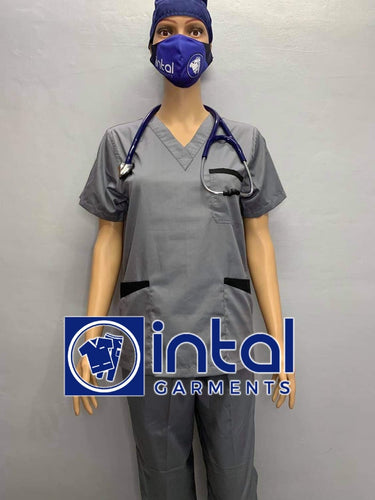 INTAL SCRUBSUIT 01B JOGGER 4 Pocket Pants High Quality Classic V-Neck Unisex Scrubs Color Light Grey - Charcoal grey (Light Grey Pants)