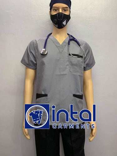 INTAL SCRUBSUIT 01B JOGGER 4 Pocket Pants High Quality Classic V-Neck Unisex Scrubs Color Light Grey - Black Pants