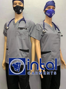 SCRUB SUIT Medical Doctor Nurse Uniform SS01B Polycotton JOGGER PANTS by INTAL GARMENTS Color Light Grey - Black Pants