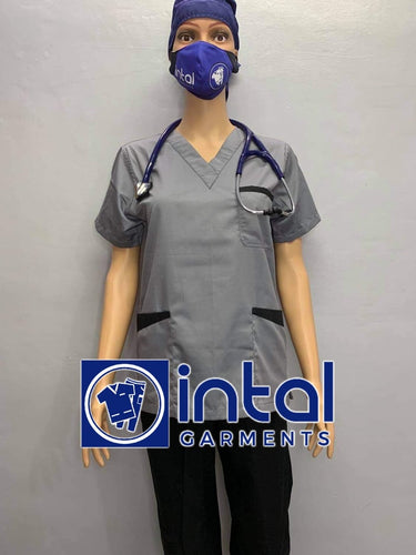 INTAL SCRUBSUIT 01B JOGGER 4 Pocket Pants High Quality Classic V-Neck Unisex Scrubs Color Light Grey - Charcoal grey Pants