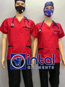 SCRUB SUIT Medical Doctor Nurse Uniform SS01B Polycotton JOGGER PANTS by INTAL GARMENTS Color Red - Black