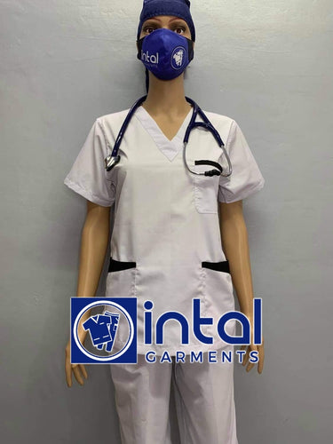 INTAL SCRUBSUIT 01B JOGGER 4 Pocket Pants High Quality Classic V-Neck Unisex Scrubs Color White - Black