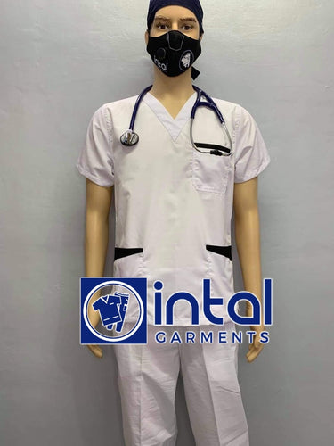 INTAL SCRUBSUIT 01B JOGGER 4 Pocket Pants High Quality Classic V-Neck Unisex Scrubs Color White - Black
