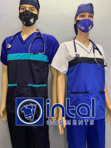 SCRUB SUIT Medical Doctor Nurse Uniform SS03B Polycotton JOGGER PANTS by INTAL GARMENTS Color Admiral Blue - Midnight Blue - White
