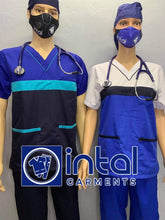 SCRUB SUIT Medical Doctor Nurse Uniform SS03B Polycotton JOGGER PANTS by INTAL GARMENTS Color Admiral Blue - Midnight Blue - White