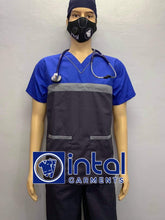 SCRUB SUIT Medical Doctor Nurse Uniform SS03B Polycotton REGULAR PANTS by INTAL GARMENTS Color Charcoal Grey - Light Grey - Admiral Blue