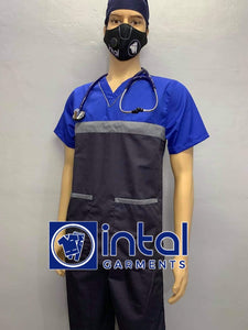 SCRUB SUIT Medical Doctor Nurse Uniform SS03B Polycotton REGULAR PANTS by INTAL GARMENTS Color Charcoal Grey - Light Grey - Admiral Blue