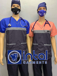 SCRUB SUIT Medical Doctor Nurse Uniform SS03B Polycotton REGULAR PANTS by INTAL GARMENTS Color Charcoal Grey - Light Grey - Admiral Blue