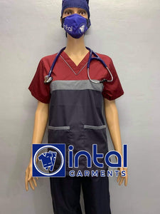 SCRUB SUIT Medical Doctor Nurse Uniform SS03B Polycotton JOGGER PANTS by INTAL GARMENTS Color Charcoal Grey - Light Grey - Maroon