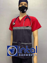 SCRUB SUIT Medical Doctor Nurse Uniform SS03B Polycotton JOGGER PANTS by INTAL GARMENTS Color Charcoal Grey - Light Grey - Red