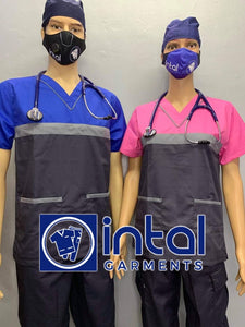 SCRUB SUIT Medical Doctor Nurse Uniform SS03B Polycotton JOGGER PANTS by INTAL GARMENTS Color Charcoal Grey - Light Grey - Rose Pink