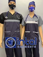 SCRUB SUIT Medical Doctor Nurse Uniform SS03B Polycotton JOGGER PANTS by INTAL GARMENTS Color Charcoal Grey - White - Light Grey